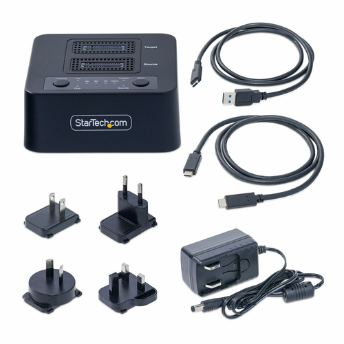 StarTech.com 1:1 M.2 NVMe Drive Duplicator, Standalone M.2 SSD Cloner/Copier up to 90GBpm, USB 3.2 20Gbps M.2 Dual-Bay Drive Dock, USB-C/A Cables Included