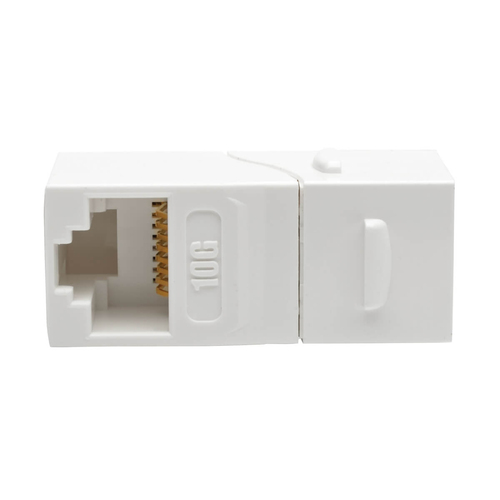 Tripp Lite N235-001-WH-6AD Cat6a Straight-Through Modular In-Line Snap-In Coupler with 90-Degree Down-Angled Port, White (RJ45 F/F)