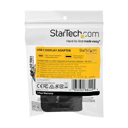 StarTech.com Compact USB C to Mini DisplayPort Adapter - 8K 60Hz/4K USB-C to mDP 1.4 Video Converter w/Keychain Ring - USB Type-C DP Alt Mode (HBR3 HDR DSC) to mDP Monitor - TB3 Compatible