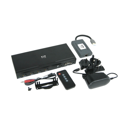 Tripp Lite B320-4X1-MHB-K 4-Port Presentation Switch Kit, 4K 60 Hz (4:4:4) HDMI, DP, USB-C and VGA to HDMI over Cat6 Extender, 50 ft., TAA