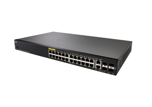 Cisco SF350-24P Managed Switch | 24 10/100 PoE Ports | 185W Ports | 4 Gigabit Ethernet (GbE) Combo SFP | Limited Lifetime Protection (SF350-24P-K9-UK)