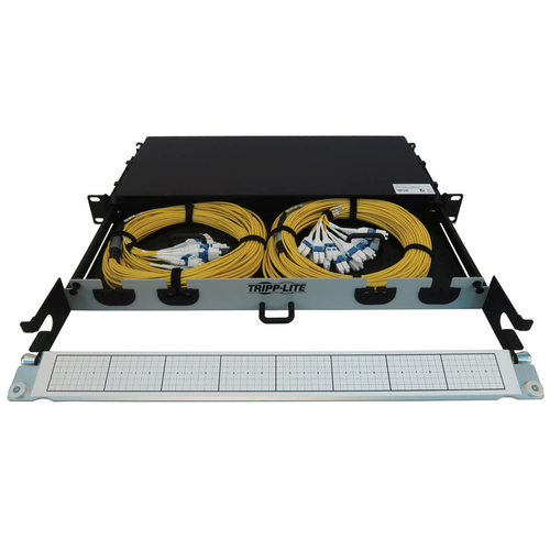 Tripp Lite Preloaded Fiber Panel, 1U - 2x (24F MTP/MPO-APC to 12x LC Duplex F/M) 24F Trunk Cables, OS2 Singlemode, 20 m (65.6 ft.)