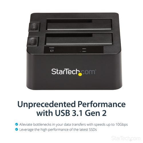 StarTech.com Dual-Bay USB 3.2 Gen 2 to SATA Hard Drive Docking Station, USB 10Gbps Hard Drive Dock, External 2.5/3.5" SATA I/II/III SSD/HDD Docking Station, Hot-Swap Hard Drive Bay, Top-Loading