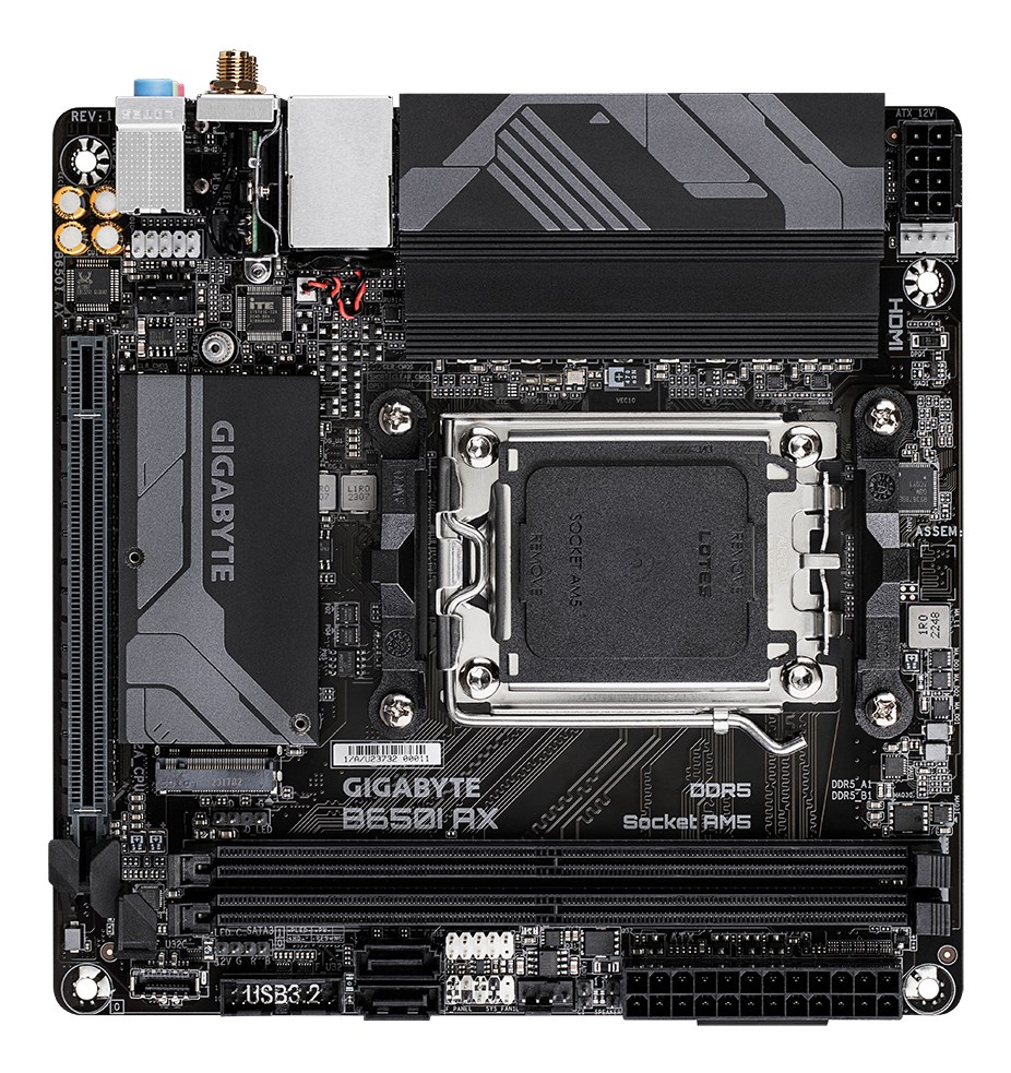 Gigabyte B650I AX 1.0 Processor family AMD Processor socket AM5 DDR5 DIMM Supported hard disk drive interfaces SATA  M.2 Number of SATA connectors 2