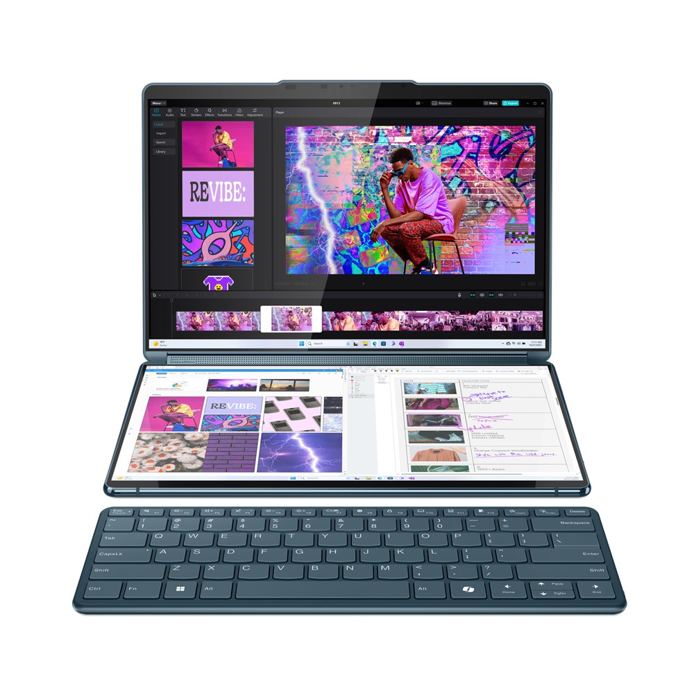 Lenovo Yoga Book 9 13IMU9 Intel Core Ultra 7 155U Hybrid (2-in-1) 33.8 cm (13.3") Touchscreen 2.8K 32 GB LPDDR5x-SDRAM 512 GB SSD Wi-Fi 6E (802.11ax) Windows 11 Home Teal + Lenovo B210 (GX40Q17225)