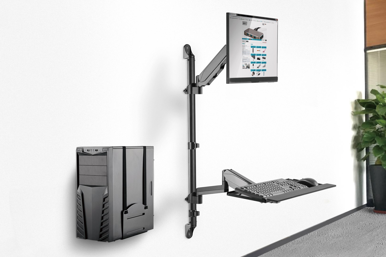 Digitus Flexible wall-mounted Stand/Sit workstation, single monitor