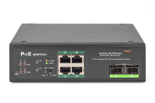 Digitus 4 port Gigabit Ethernet network PoE switch, industrial, unmanaged, 2 SFP uplink