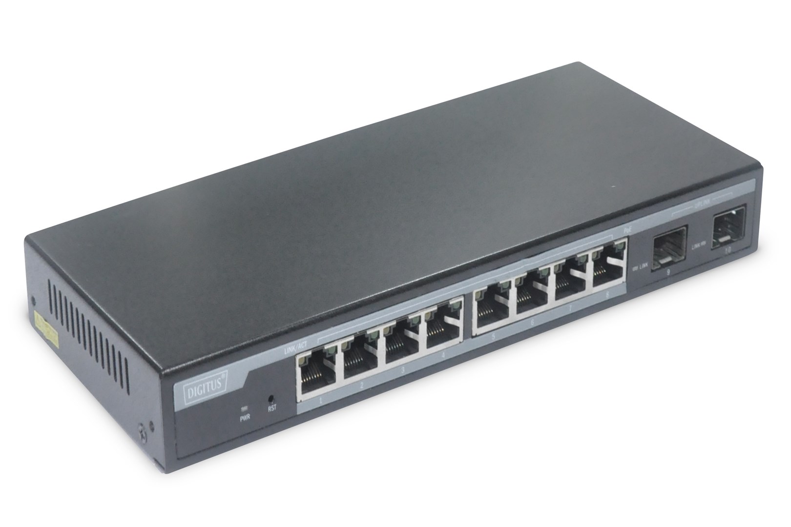 Digitus 8-Port Gigabit PoE Networkswitch, Desktop, L2 managed, 2 Uplinkports, SFP, 86 W, af/at