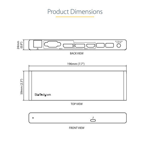 StarTech.com Thunderbolt 3 Dock - Dual 4K 60Hz Monitor TB3 Laptop Docking Station with DisplayPort, HDMI & 1080p VGA - 85W Power Delivery & Charging - 2x USB-A, Ethernet - Mac & Windows