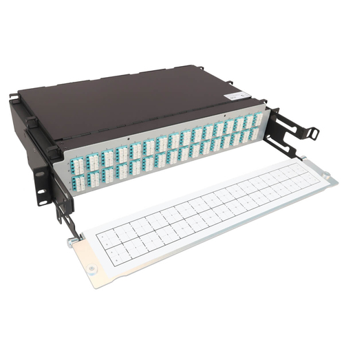 Tripp Lite Preloaded Fiber Patch Panel, 2U - 32x (12F MTP/MPO-PC to 4x LC Duplex F/F) 8F Trunk Cables, OM4 Multimode, 3 m (9.8 ft.)