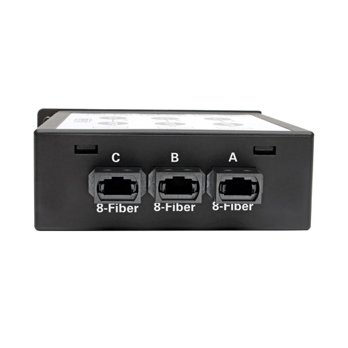 Tripp Lite N484-3M8L12S 40/100Gb Singlemode Fiber Breakout Cassette, 40Gb to 4 x 10Gb, 100Gb to 4 x 25Gb, (x3) 8-Fiber MTP/MPO (APC) to (x12) LC (UPC) Duplex 9/125, N484 Chassis