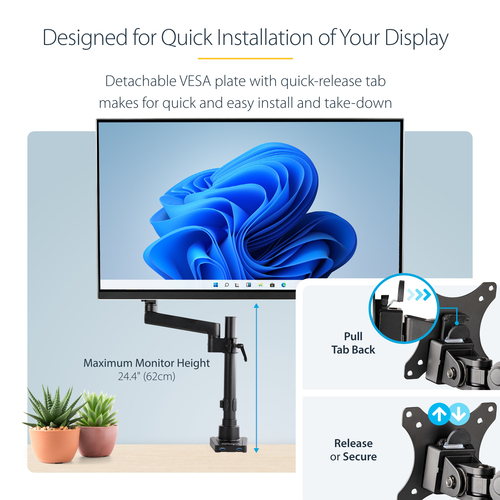StarTech.com Desk Mount Monitor Arm with 2x USB 3.0 Ports, Full Motion Single Monitor Mount, up to 34" (17.6lb/8kg) VESA Display, Clamp/Grommet Mount, Mechanical Spring