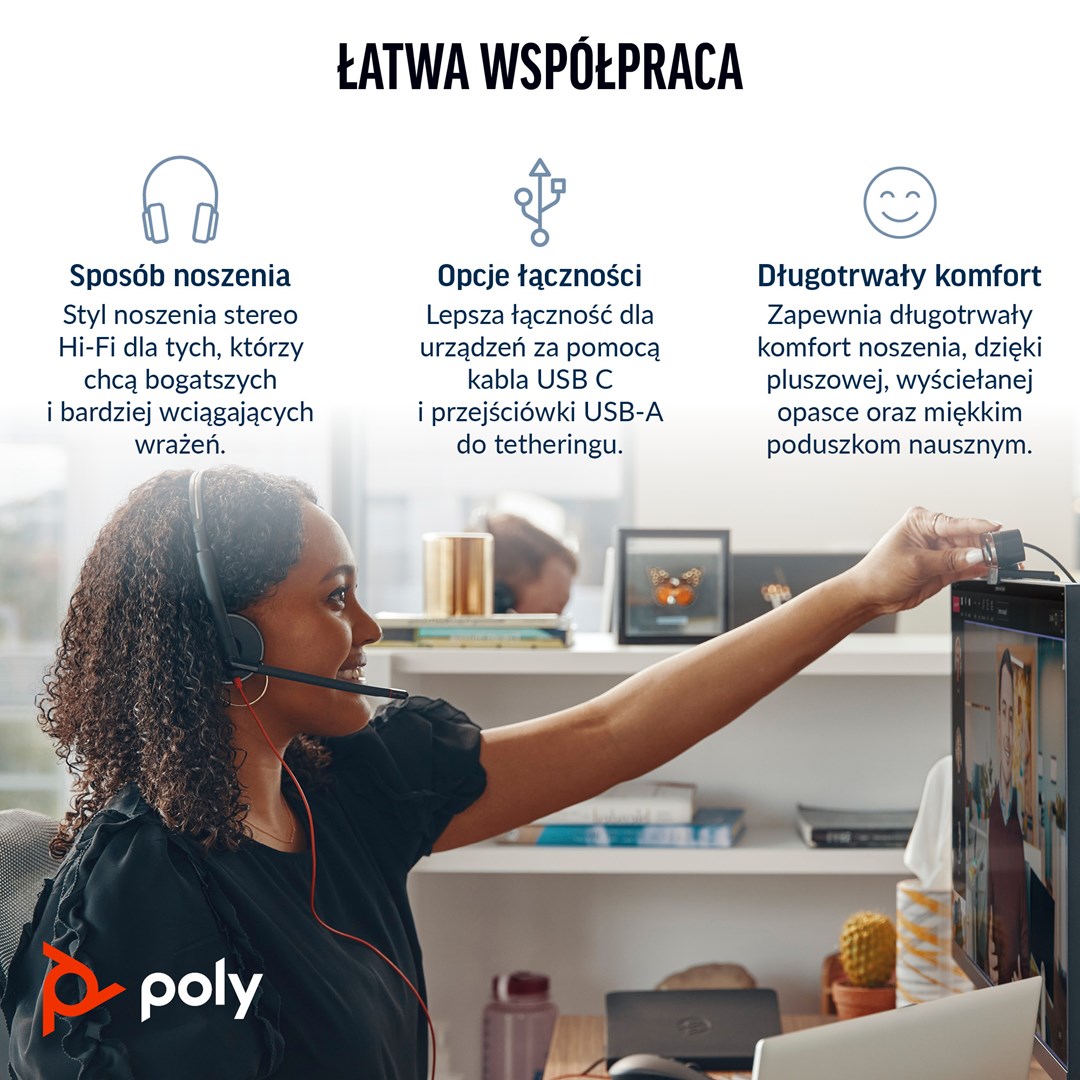 Poly Blackwire 3320 Stereo Microsoft Teams Certified USB-C Headset +USB-C/A Adapter
