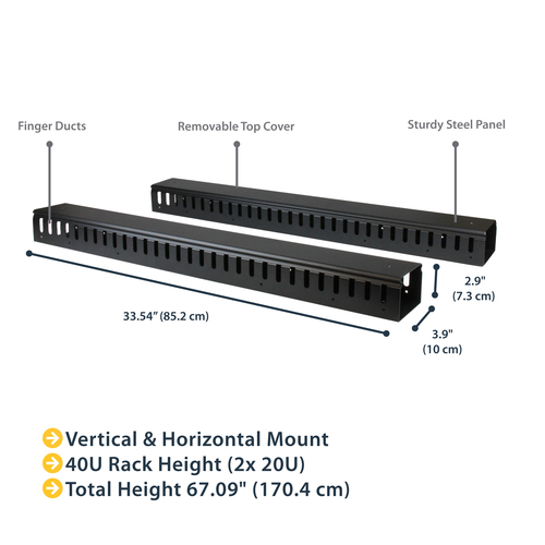 StarTech.com Vertical Cable Organizer with Finger Ducts - 0U - 6 ft.