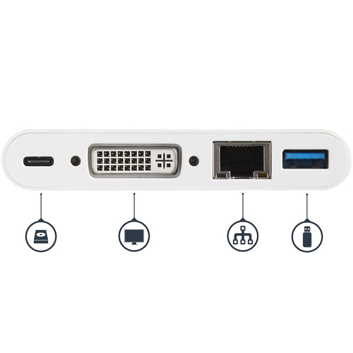 StarTech.com USB C Multiport Adapter - USB-C to DVI-D (Digital) Video Adapter with 60W Power Delivery Passthrough Charging, GbE, USB-A - Portable USB Type-C/Thunderbolt 3 Mini Laptop Dock