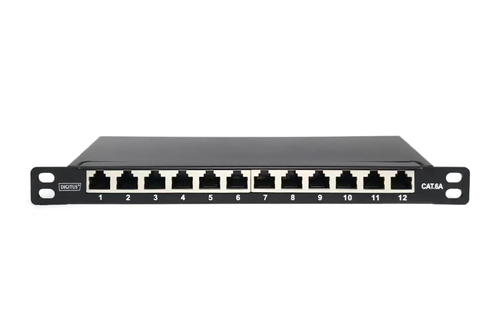 Digitus CAT 6A Slim Patch Panel, shielded, 12-port, 0.5 U, 10", black