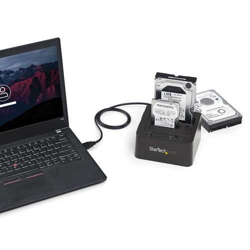 StarTech.com Dual-Bay USB 3.2 Gen 2 to SATA Hard Drive Docking Station, USB 10Gbps Hard Drive Dock, External 2.5/3.5" SATA I/II/III SSD/HDD Docking Station, Hot-Swap Hard Drive Bay, Top-Loading