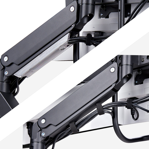 StarTech.com Crossbar Triple Monitor Desk Mount For Up To Three 27in Screens, VESA 75x75/100x100, Tool-Less Arm Adjustments, C-Clamp/Grommet, Spring-Assisted Arm