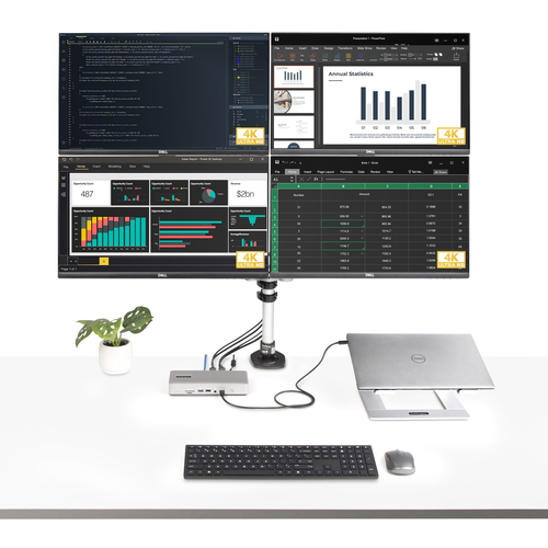 StarTech.com Universal USB4 & Thunderbolt 4 Docking Station, Quad Display on Windows, Dual Display on MacBook, HDMI DP Dock with 98W Laptop Charging