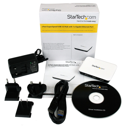 StarTech.com USB 3.0 to Gigabit Ethernet NIC Network Adapter with 3 Port Hub - White