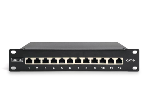Digitus CAT 6A Patch Panel, shielded, 12-Port, 1HE, 10", black
