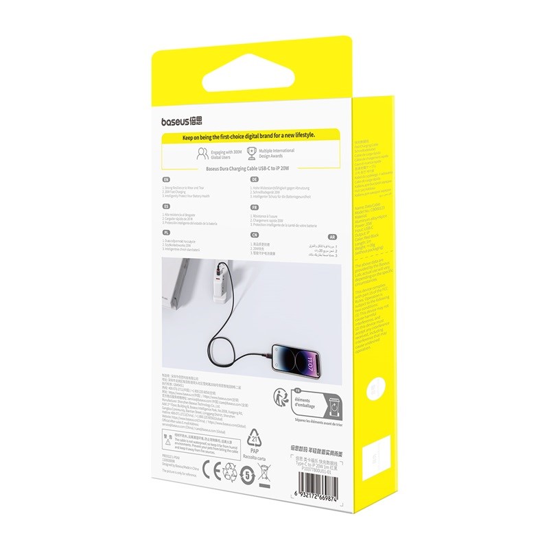 Baseus Dura Type C fast charging cable for iP 20 W 1 m Black Red