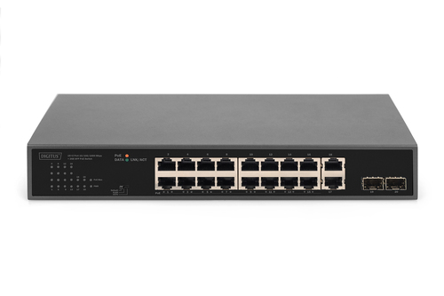 Digitus 16-Port Gigabit PoE Networkswitch, 19 Zoll, unmanaged,2 Uplink Ports, SFP