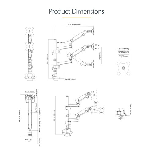 StarTech.com Desk Mount Dual Monitor Arm, Full Motion Monitor Mount for 2x VESA Displays up to 32" (17.6lb/8kg), Height Adjustable, Clamp/Grommet Mount, Mechanical Spring