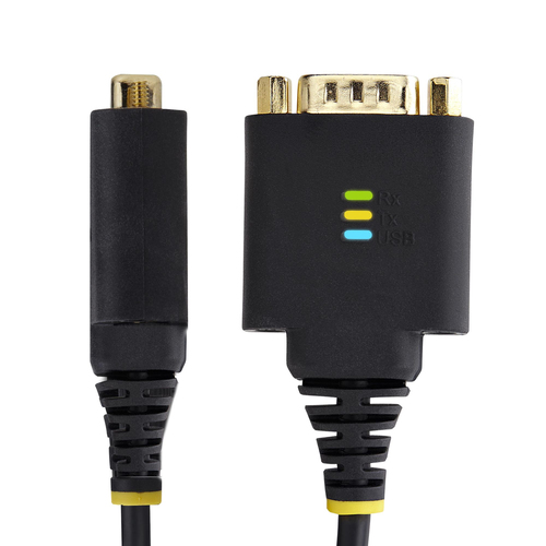 StarTech.com 1ft (30cm) USB to Serial Adapter Cable, COM Retention, Interchangeable Nuts/Screws, USB-A to DB9 RS232, FTDI IC, ESD Protection, Windows/macOS/Linux
