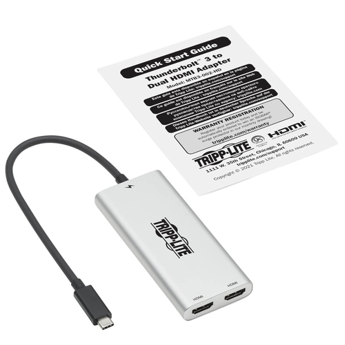 Tripp Lite MTB3-002-HD Dual-Monitor Thunderbolt 3 to HDMI Adapter (M/2xF) - 4K 60 Hz, 4:4:4, Silver