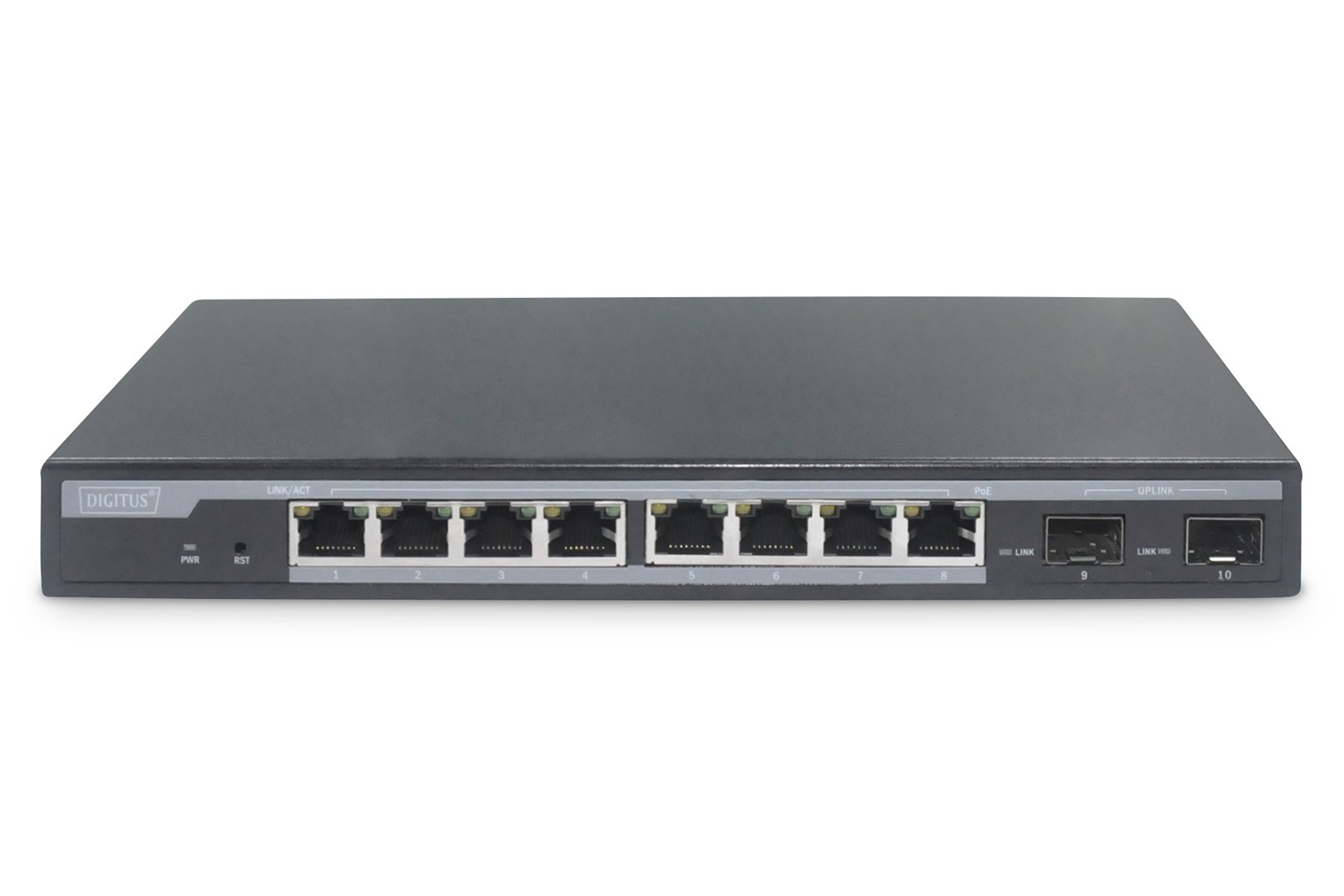 Digitus 8-Port Gigabit PoE Networkswitch, Desktop, L2 managed, 2 Uplinkports, SFP, 86 W, af/at