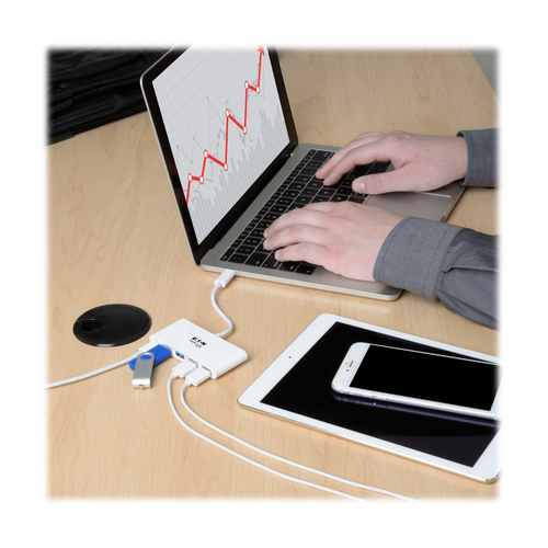 Tripp Lite U460-004-4A-C 4-Port USB-C Hub, USB 3.x (5Gbps), 4x USB-A Ports, 60W PD Charging, White