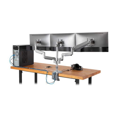 Tripp Lite DDR1730TAL Triple-Display Gas-Spring Flex-Arm Desktop Clamp and Grommet for 17” to 30” Flat-Screen Displays - USB and Audio Ports, Aluminum