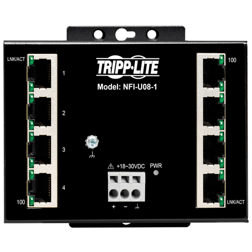 Tripp Lite NFI-U08-1 8-Port Unmanaged Fast Industrial Ethernet Switch - 10/100 Mbps, Ruggedized, -40° to 75°C, DIN/Wall Mount