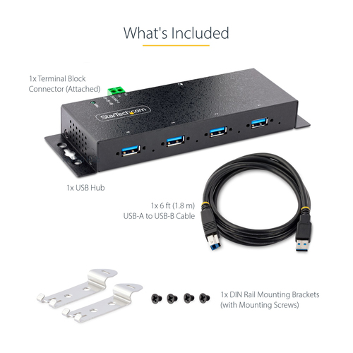 StarTech.com 4-Port Industrial USB 3.0 5Gbps Hub, Rugged USB Hub with ESD Protection, DIN/Wall/Desk Mountable USB-A Hub, USB Expander w/Locking Ports, Heavy Duty - TAA