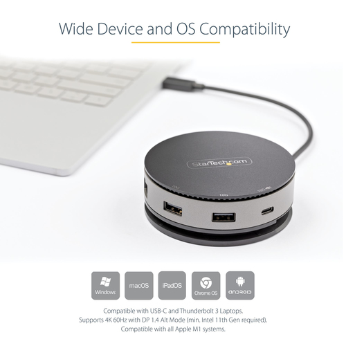 StarTech.com USB C Multiport Adapter - USB 3.1 Gen 2 10Gbps Type-C Mini Dock with 4K 60Hz HDMI/DisplayPort or 1080p VGA - 75W PD Passthrough, 3-Port USB Hub, GbE - Mobile Docking Station