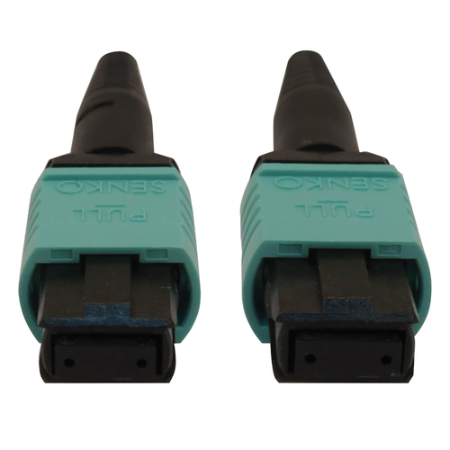 Tripp Lite N844B-05M-12-P 40/100/400G Multimode 50/125 OM3 Fiber Optic Cable (12F MTP/MPO-PC F/F), LSZH, Aqua, 5 m (16.4 ft.)