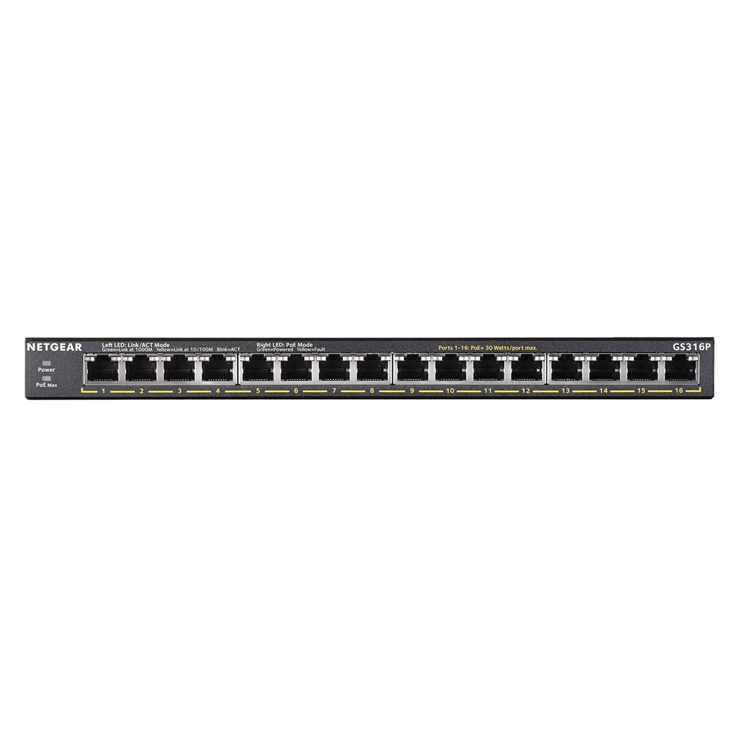 NETGEAR GS316P Unmanaged Gigabit Ethernet (10/100/1000) Power over Ethernet (PoE) Black