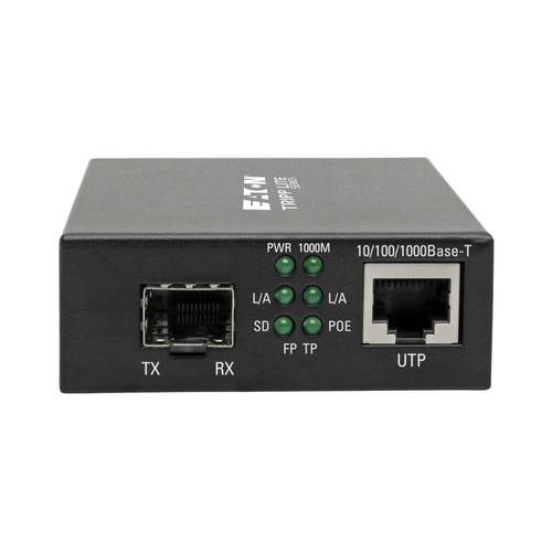 Tripp Lite N785-INT-PSFP Gigabit SFP Fiber to Ethernet Media Converter, POE+, International Power Cables, 10/100/1000 Mbps