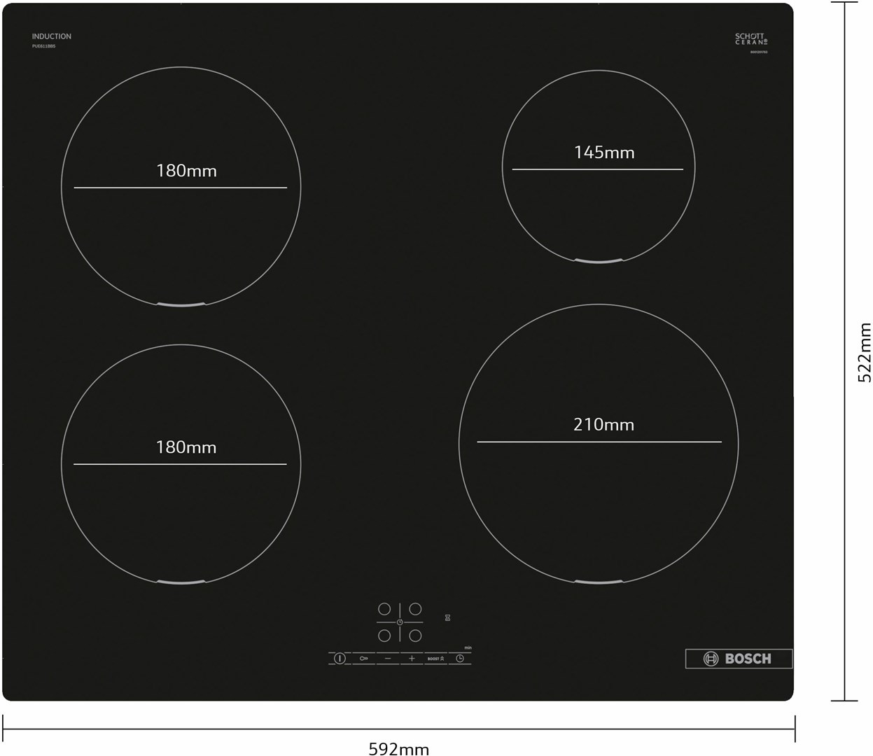 Bosch Serie 4 PUE611BB5E hob Black Built-in 60 cm Zone induction hob 4 zone(s)