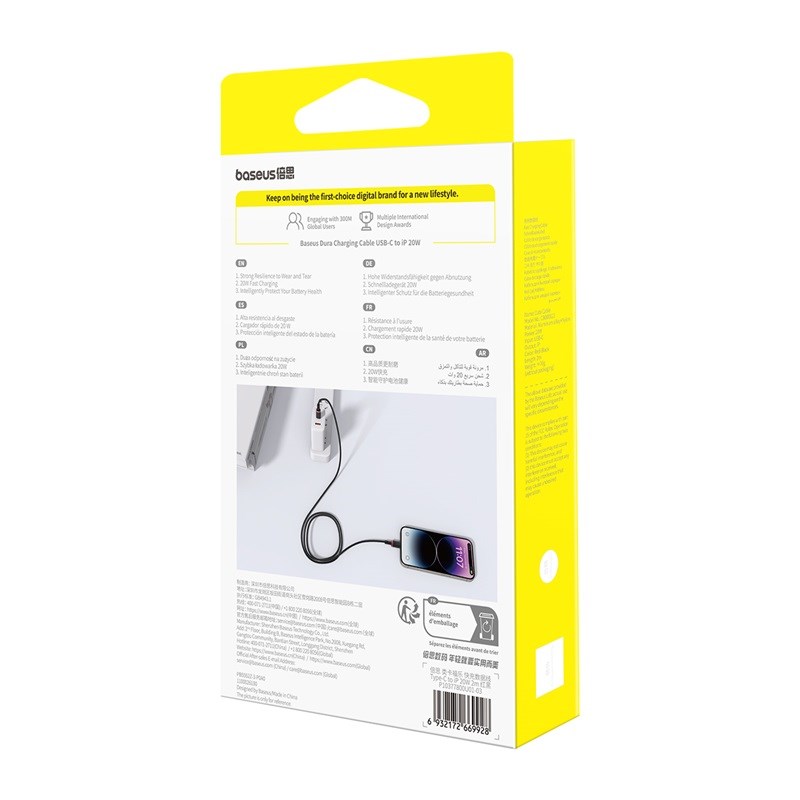 Baseus Dura Type C fast charging cable for iP 20 W 2 m Black Red