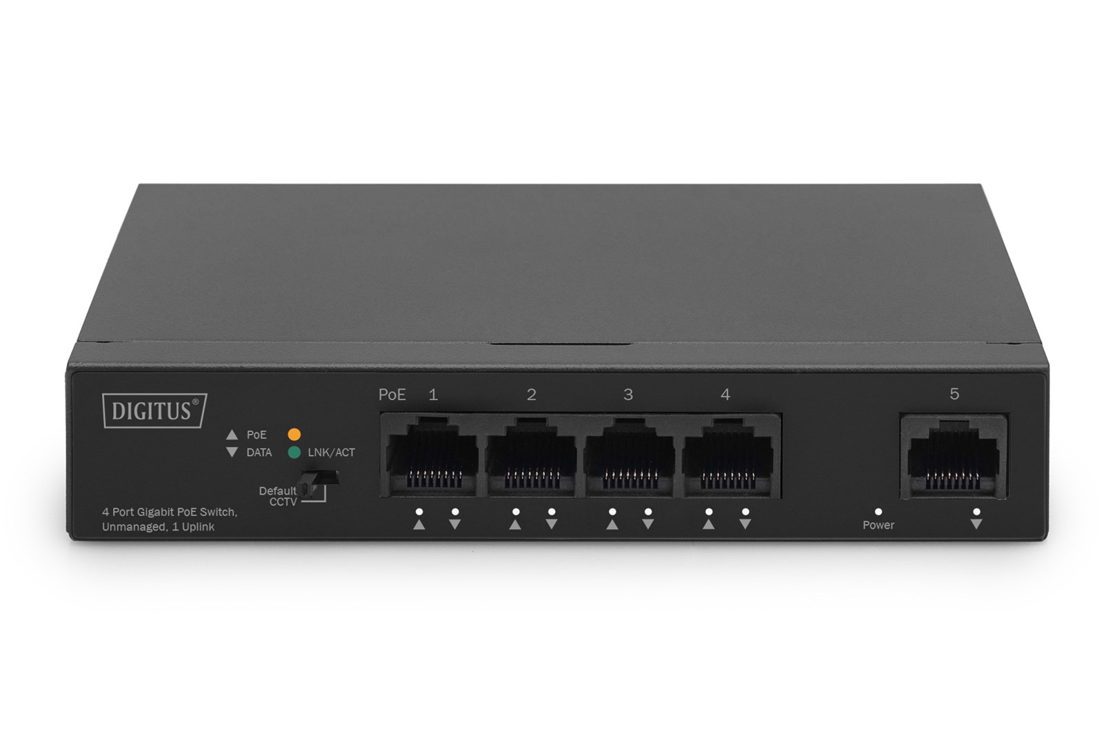 Digitus 4- Port Gigabit PoE Netzwerkswitch, Desktop, unmanaged, 1 Uplink Port RJ45, 60 W, af/at