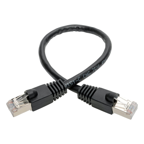 Tripp Lite N262-001-BK Cat6a 10G Snagless Shielded STP Ethernet Cable (RJ45 M/M), PoE, Black, 1 ft. (0.31 m)