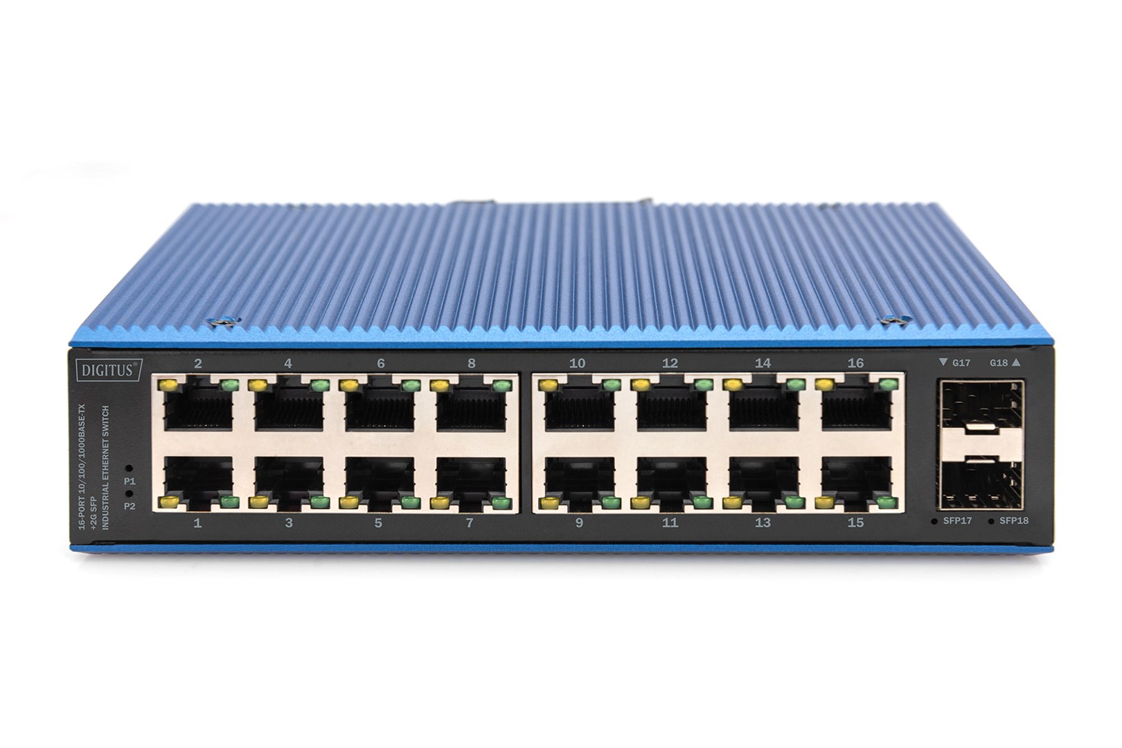 Digitus 16 port Gigabit Ethernet network switch, industrial, unmanaged, 2 SFP uplink
