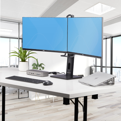 StarTech.com Crossbar Dual Monitor Desk Stand For Double 27-inch Screens, VESA Mount 75x75/100x100, Toolless Height Adjustment, Up To 13.2lb (6kg) Per Display
