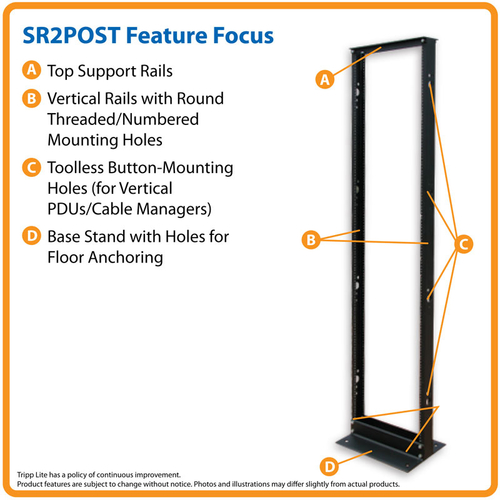 Tripp Lite SR2POST 45U SmartRack 2-Post Open Frame Rack, 800 lbs (362.9 kgs) Capacity - Organize and Secure Network Rack Equipment