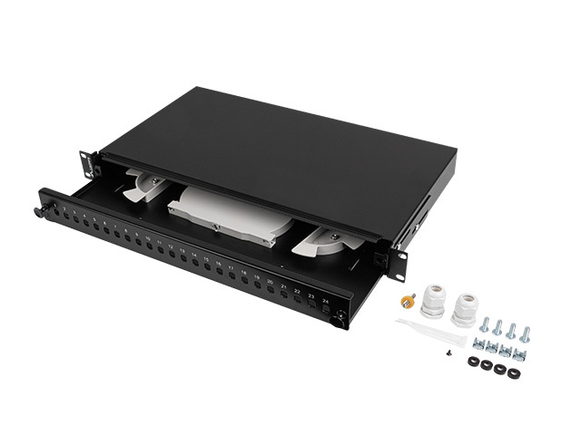 RACKMOUNT 19" 1U FIBER PATCH PANEL LANBERG 24XST / 24XFC BLACK + ACCESSORIES