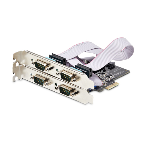StarTech.com 4-Port Serial PCIe Card, Quad-Port PCI Express to RS232/RS422/RS485 (DB9) Serial Card, Low-Profile Bracket Incl., 16C1050 UART, Windows/Linux, TAA Compliant - Level-4 ESD Protection