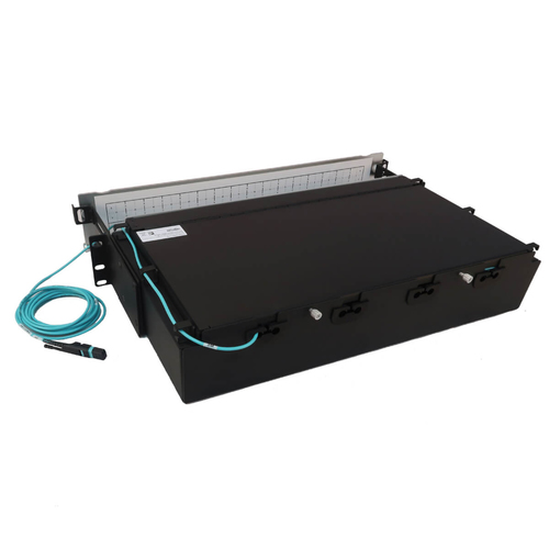 Tripp Lite Preloaded Fiber Patch Panel, 2U - 32x (12F MTP/MPO-PC to 4x LC Duplex F/F) 8F Trunk Cables, OM4 Multimode, 3 m (9.8 ft.)