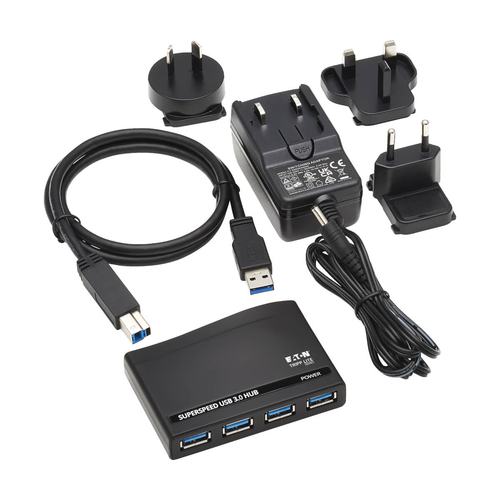 Tripp Lite U360-004-R-INT 4-Port USB-A Mini Hub - USB 3.x (5Gbps), International Plug Adapters